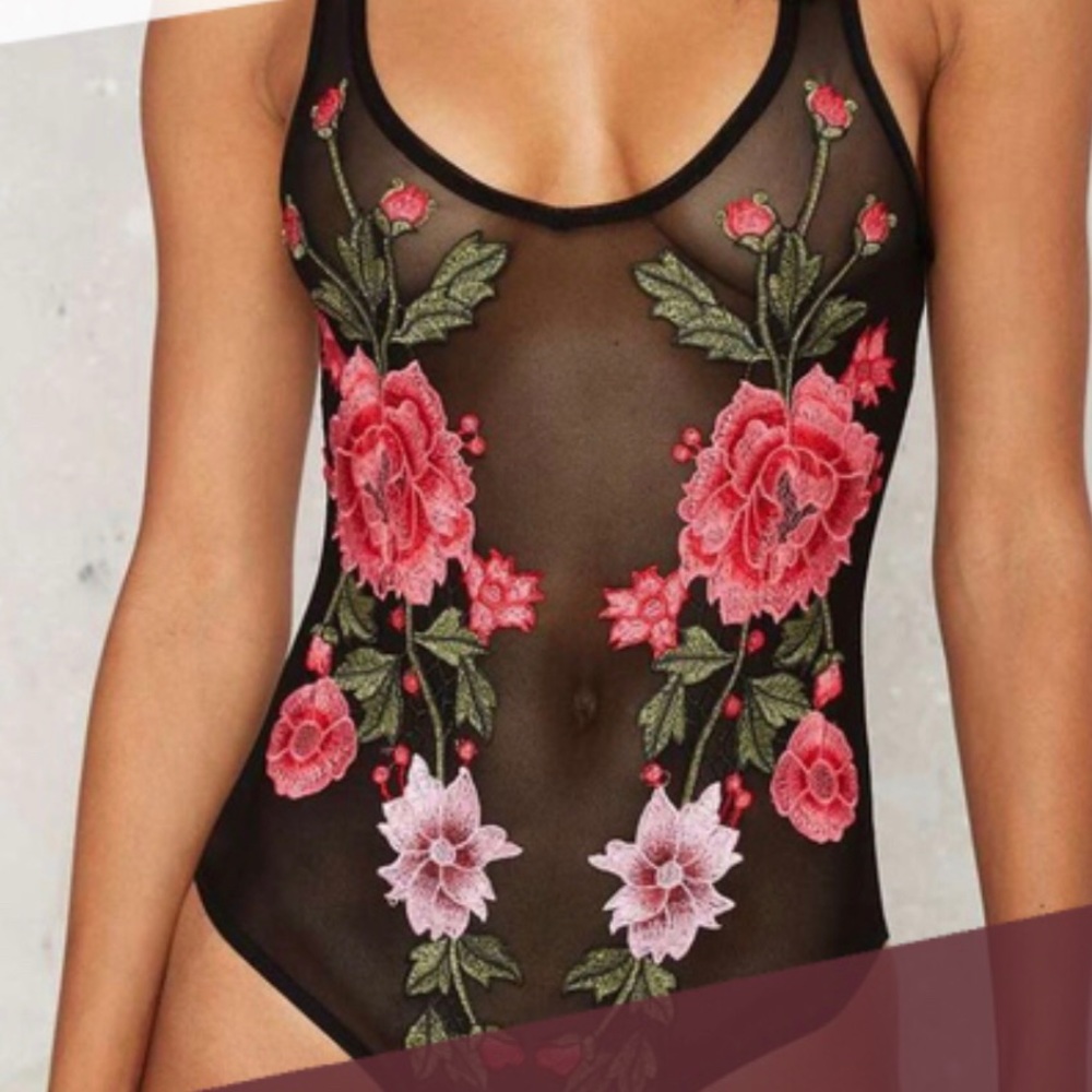 Embroidered sheer leotard